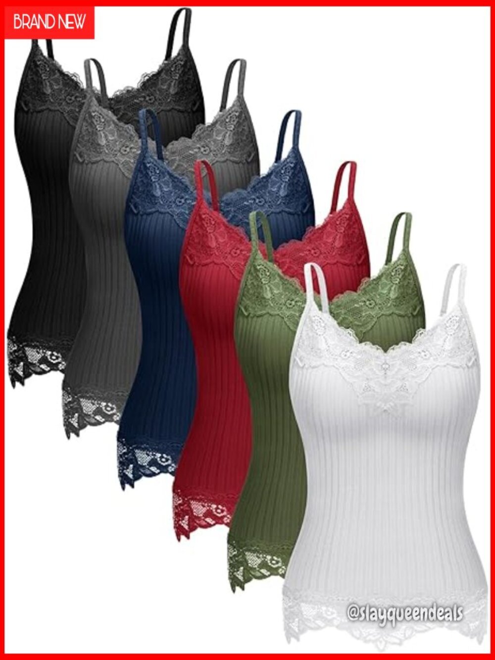 Women's Long Lace V-Neck Tank Top Camisole, Nylon Patchwork Design